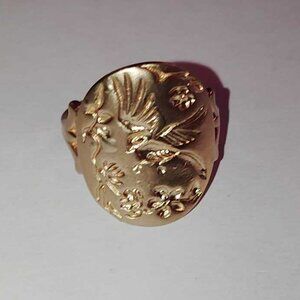 Vintage Look Golden Bird Flower on Branch Engraved Ring Sizes 8 & 9 Available